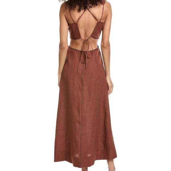 GANNI cut out waist brown linen beaded maxi dress - Picture 2 of 4